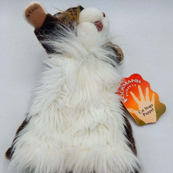Folkmanis Cat Stage Puppet Retired Green Eyes Plush Fluffy White Brown 15 In Tag - Picture 9 of 10